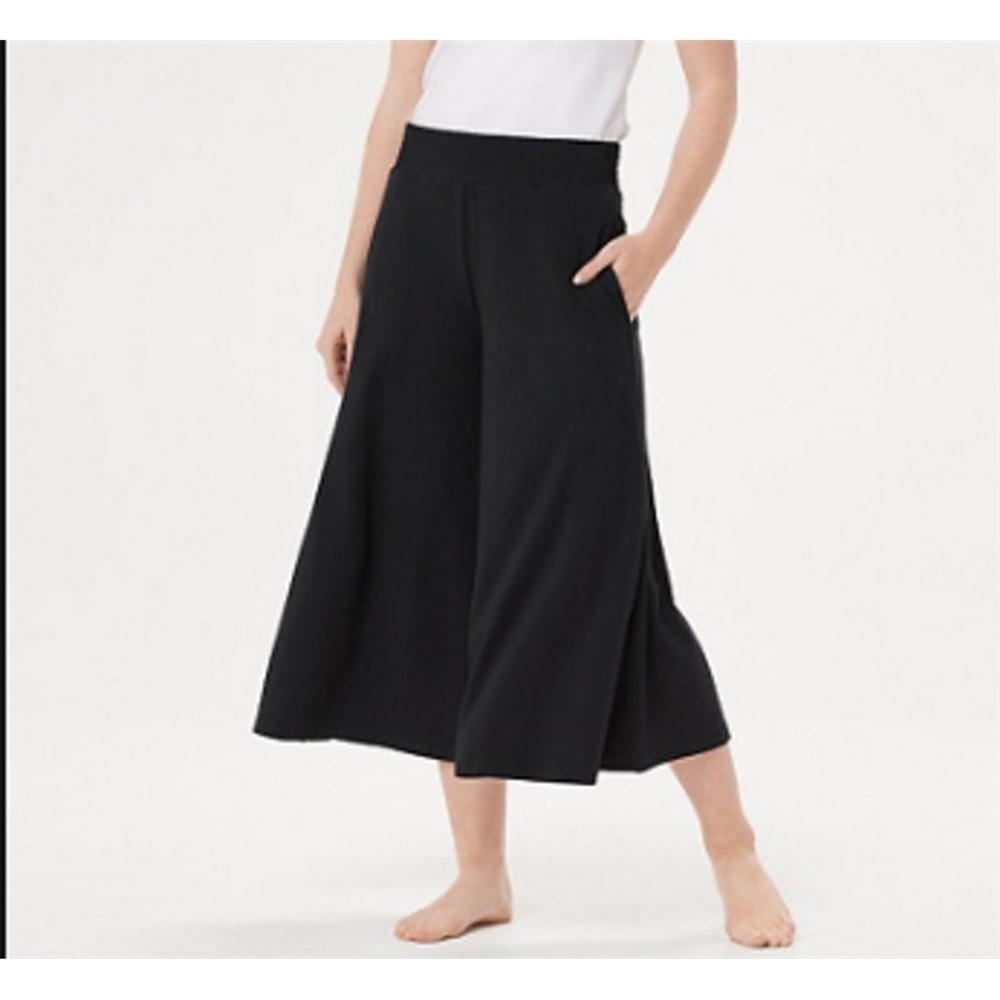 NWT AnyBody XS Cozy Knit Wide Leg Pants Side Slit Black 114099